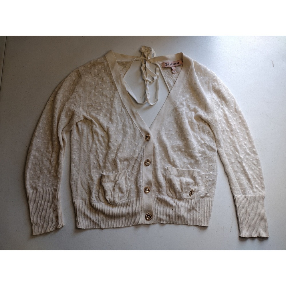 Juicy Couture Cream Textured Tie Back Cardigan Sweater Women's Size S